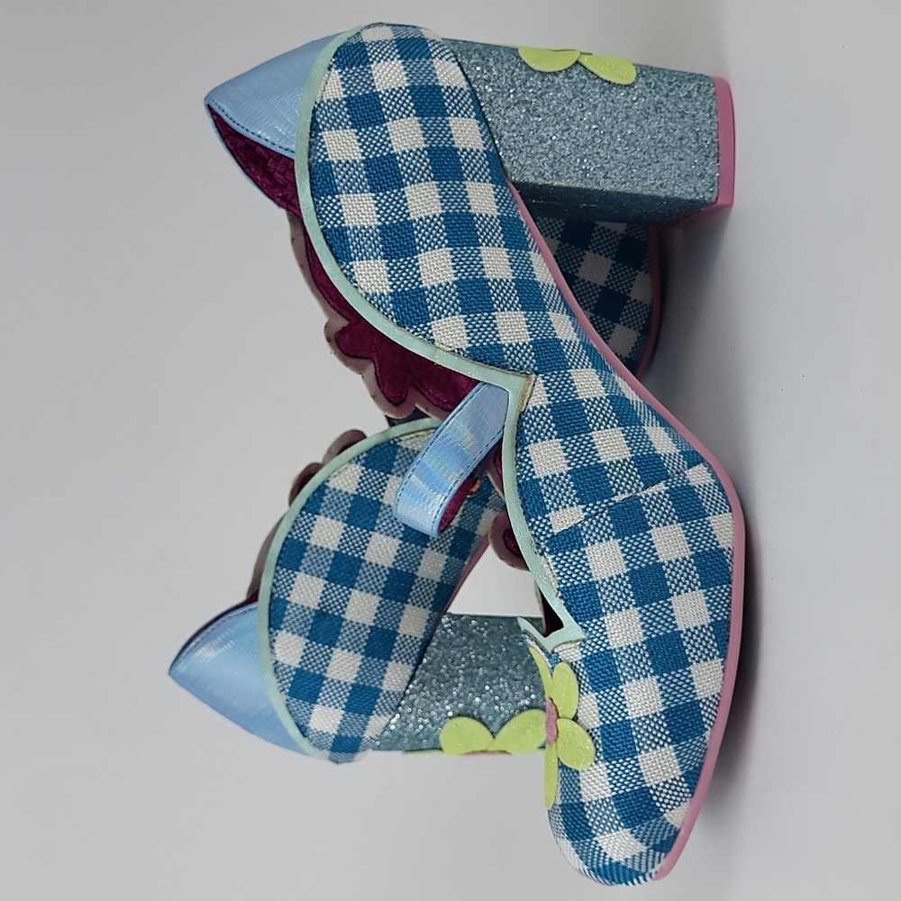 Irregular Choice Blue Gingham Floral Mary Jane Heels - Picture 9 of 15